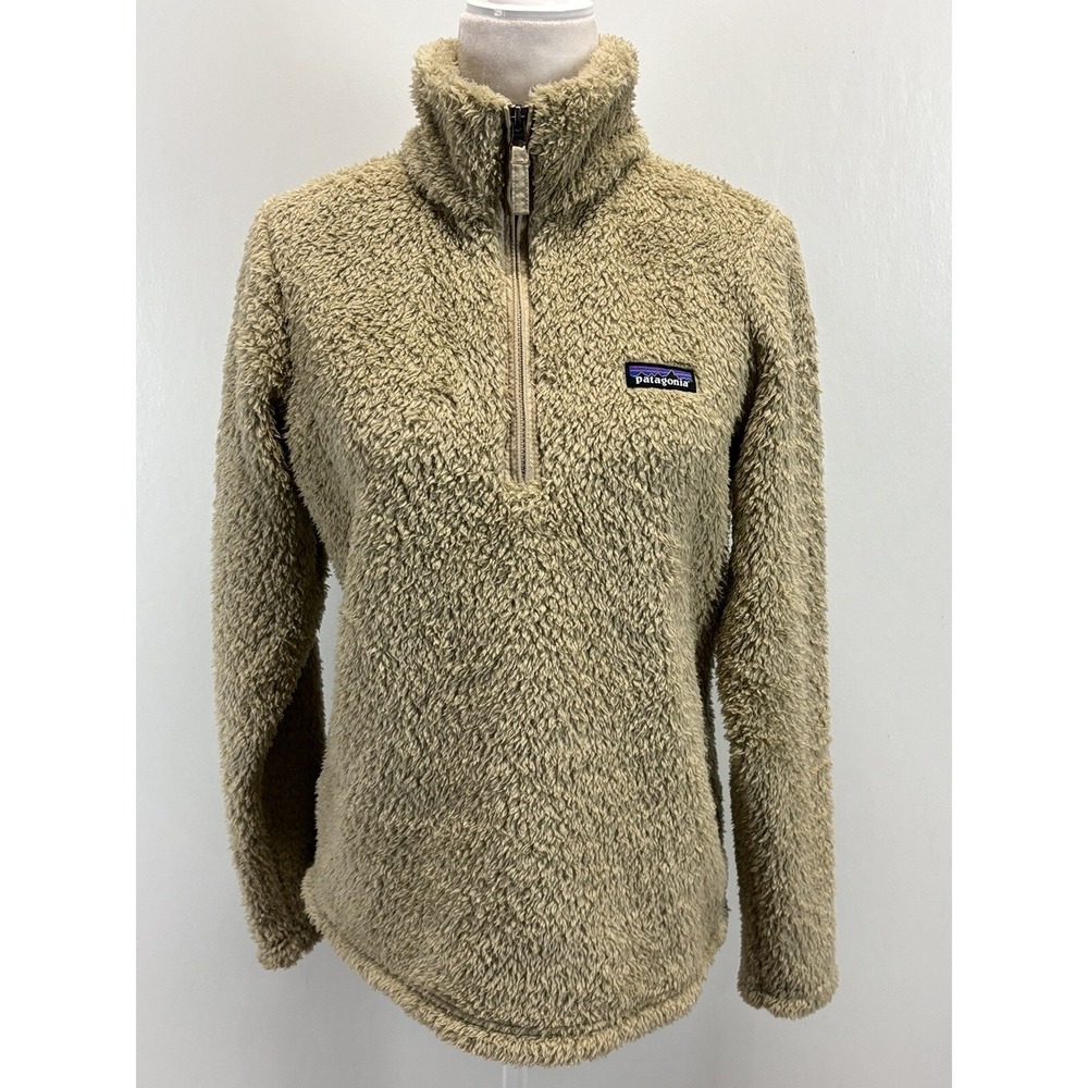 Women's Patagonia Los Gatos Fleece Jacket Sz Medium 1/4 Zip Fuzzy Tan